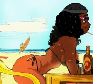soyniqua, soytan, 1soyjak, afro, background character, beach, beanie, big, big ass cake i need dat, bikini