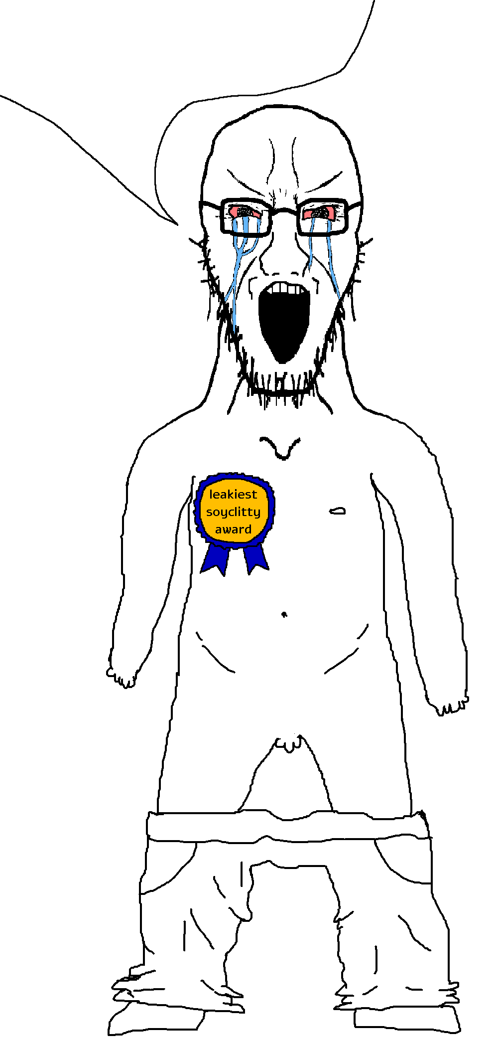 chudjak, unbotheredchud, fusionjaks, 1soyjak, angry, award, crying, crying soyak, front view, full body