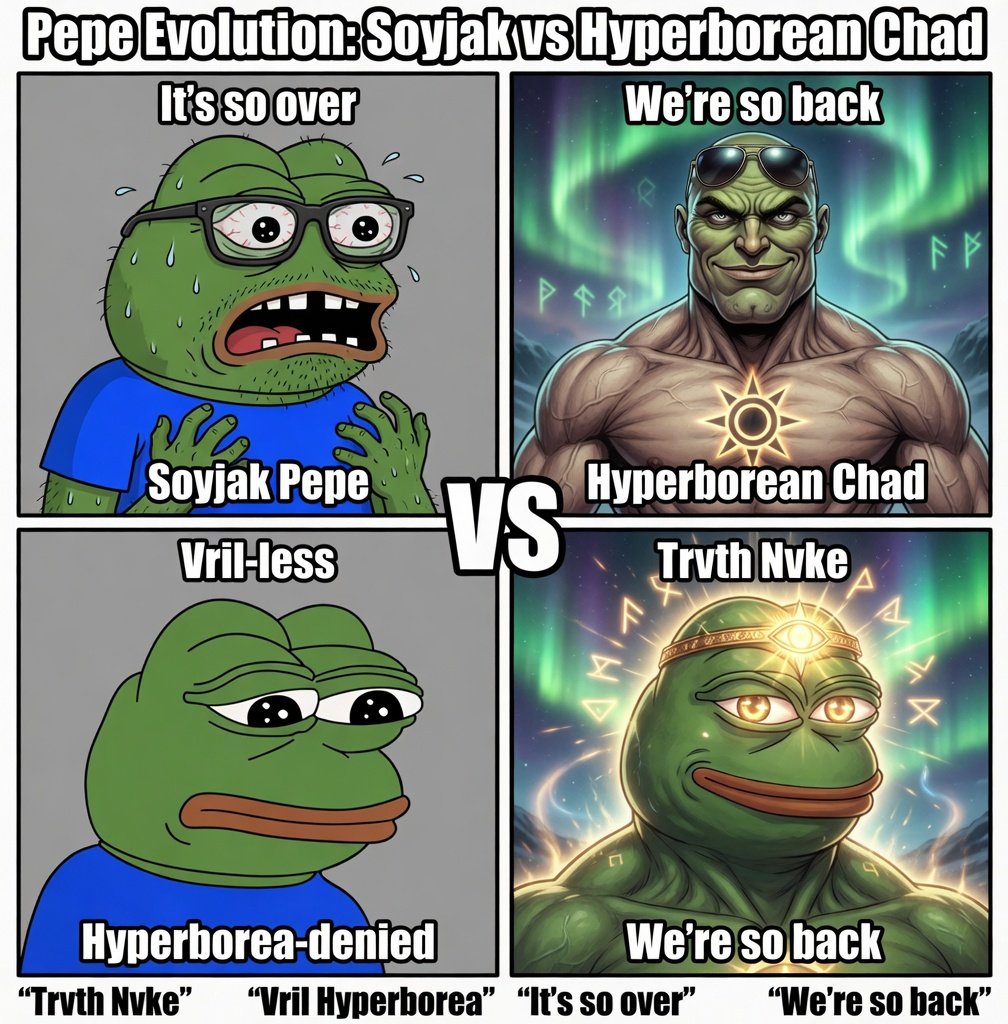 pepe, 4panel, amphibian, animal, aurora borealis, black eyes, blue shirt, buff, closed mouth, frog