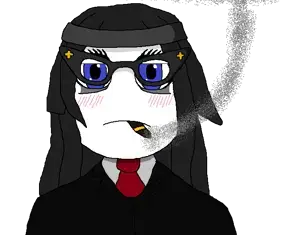 soytan, 1soyjak, black hair, blue eyes, closed mouth, clothes, front view, glasses, hair, half body
