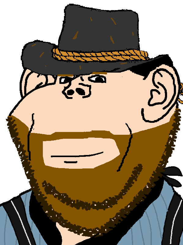 arthur morgan, impish soyak ears, 1899, beard, blue shirt, clothes, cowboy, facial hair, gang, hat