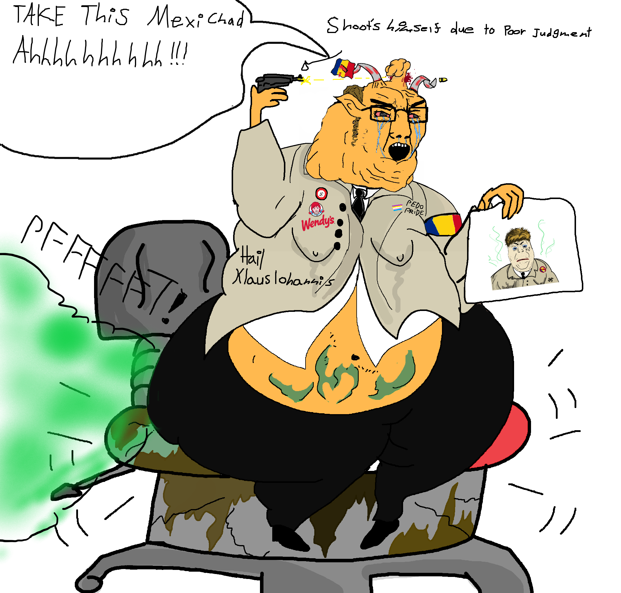 alicia, chudjak, blonde hair, bloodshot eyes, brainlet, chair, clothes, crying, fart, fat