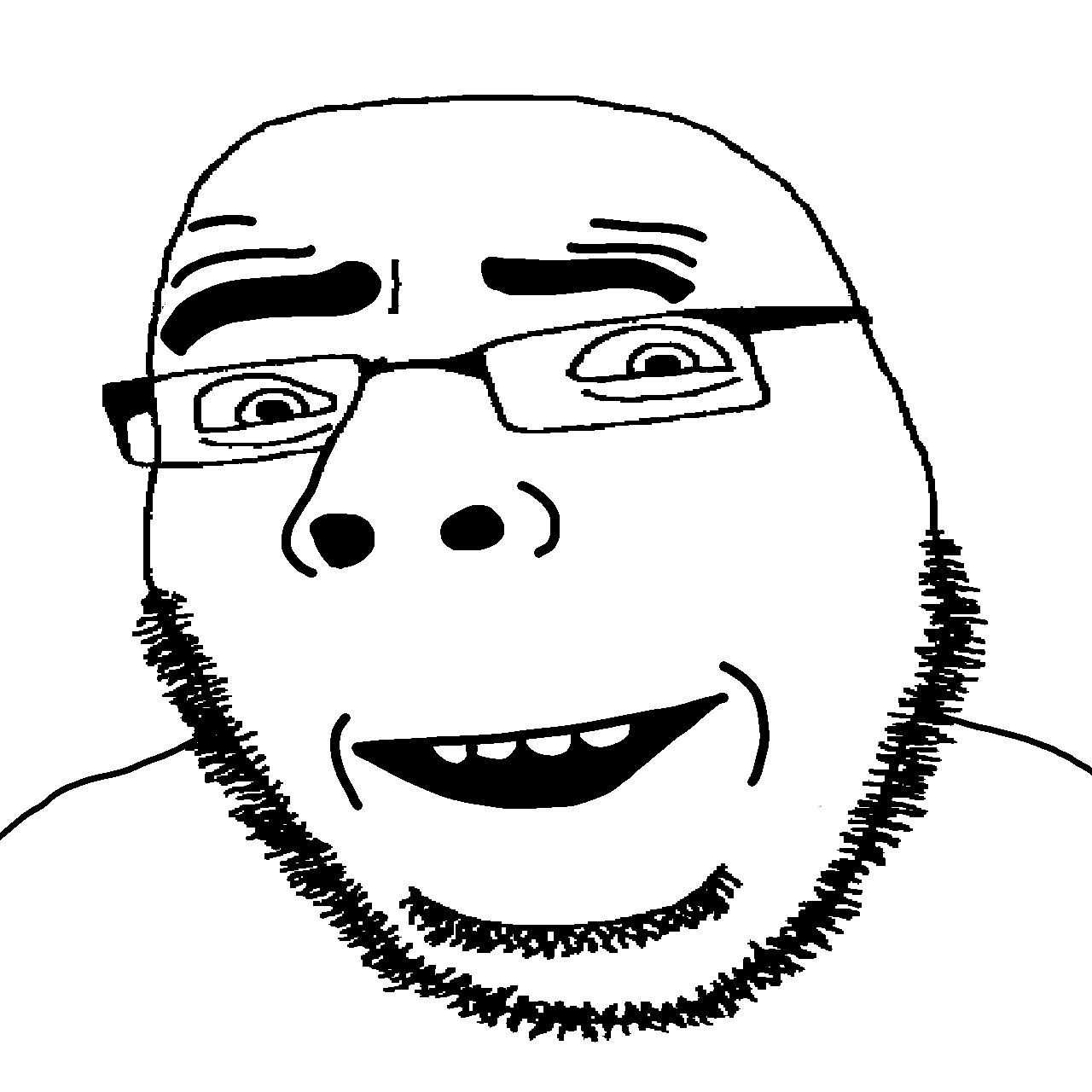 cobson, pleasedson, 1soyjak, bald, half open mouth, looking at you, open eyes, pleased, portrait, smile