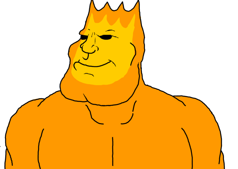 meximutt, mexiaryan, 1soyjak, bfdi firey, black eyes, buff, closed mouth, fire, looking to the left, no beard