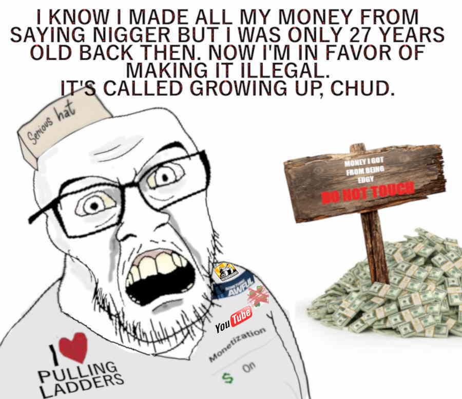 feraljak, 4chan, bald, glasses, millenial, money, newgrounds, open eyes, open mouth, serious hat