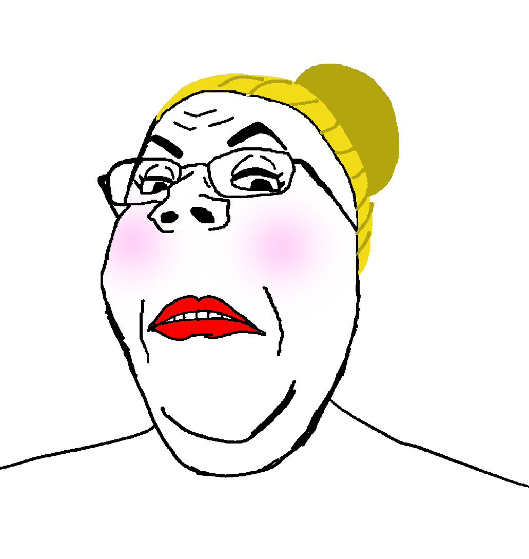 gapejak, female gapejak, milfjak, femjak, foidjaks, 1soyjak, angry, blonde hair, blush, bushy eyebrows