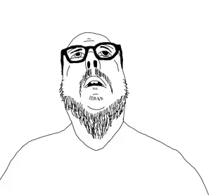 true smibson2, unknown, bald, front view, glasses, half open mouth, looking up, portrait, soyjak, stubble