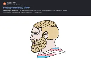 yes chad, i was raped yesterday, beard, blonde hair, blue eyes, hair, looking to the left, short hair, white background, white skin