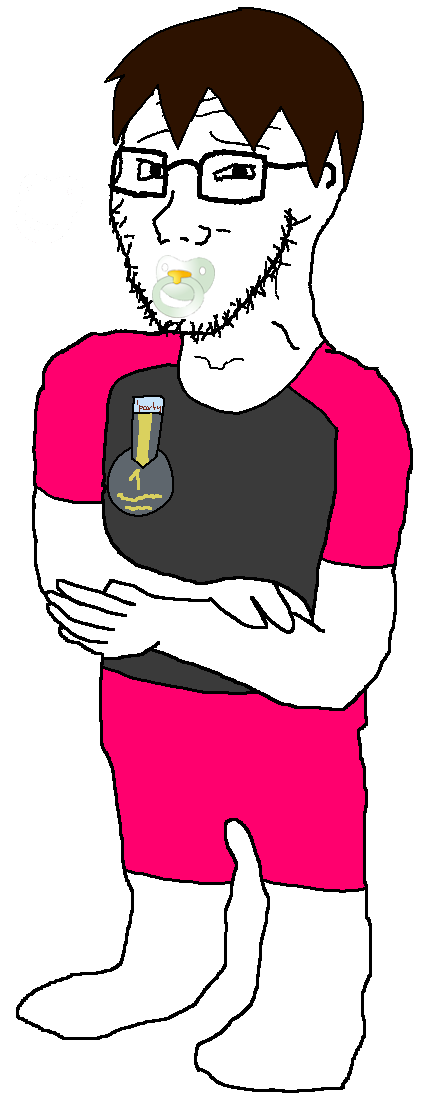 soyak, administ soyjaks, 1 year on bald men with glasses website, 1soyjak, award, brown hair, closed mouth, crossing arms, dollism, full body