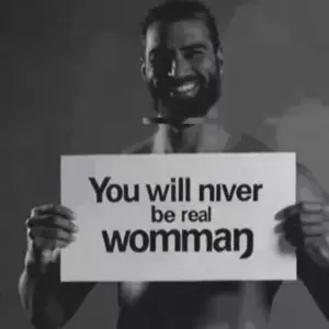 gigachad, animated, beard, black hair, buff, closed mouth, full body, gray skin, hair, looking at you