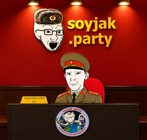 kuzjak, soyak, 2soyjaks, closed mouth, drawn background, front view, frown, hair, half body, looking at you