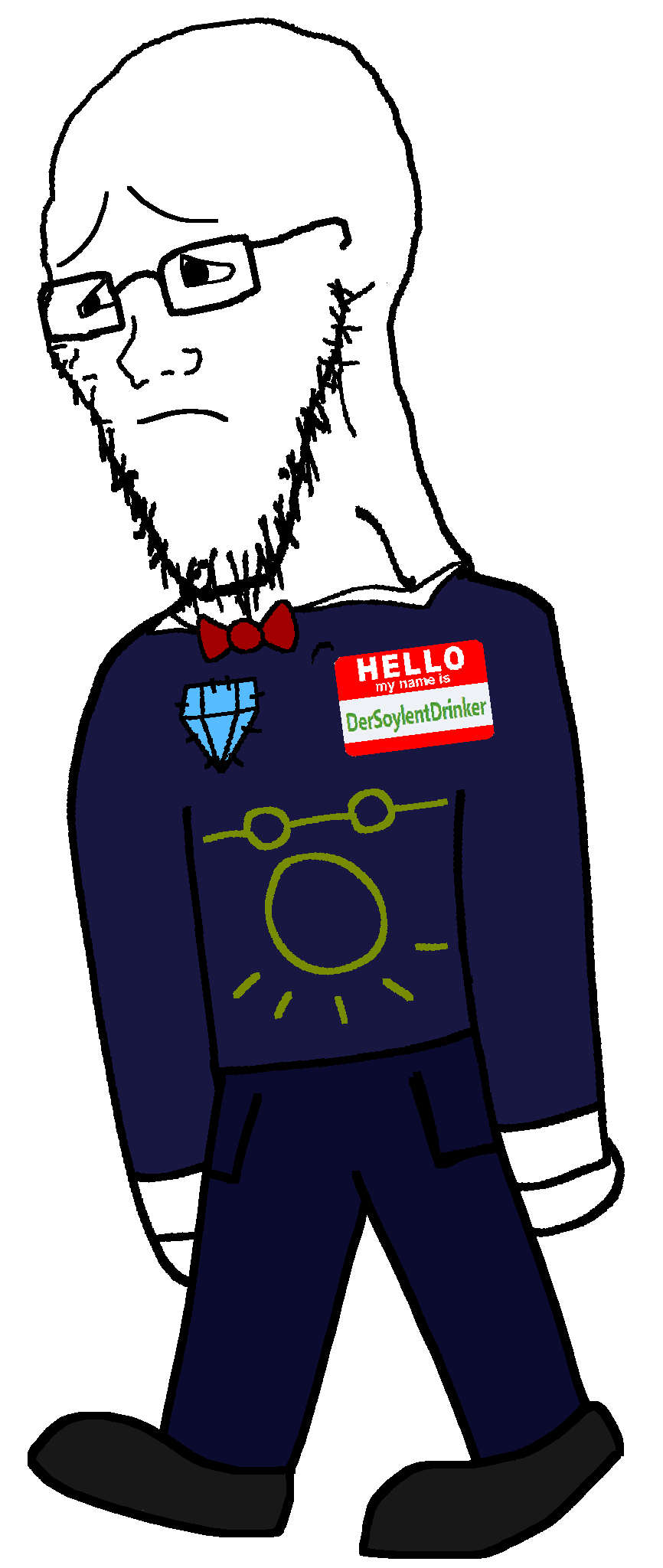 soyak, unknown, 1soyjak, arm, bald, blue pants, bowtie, closed mouth, clothes, depressed
