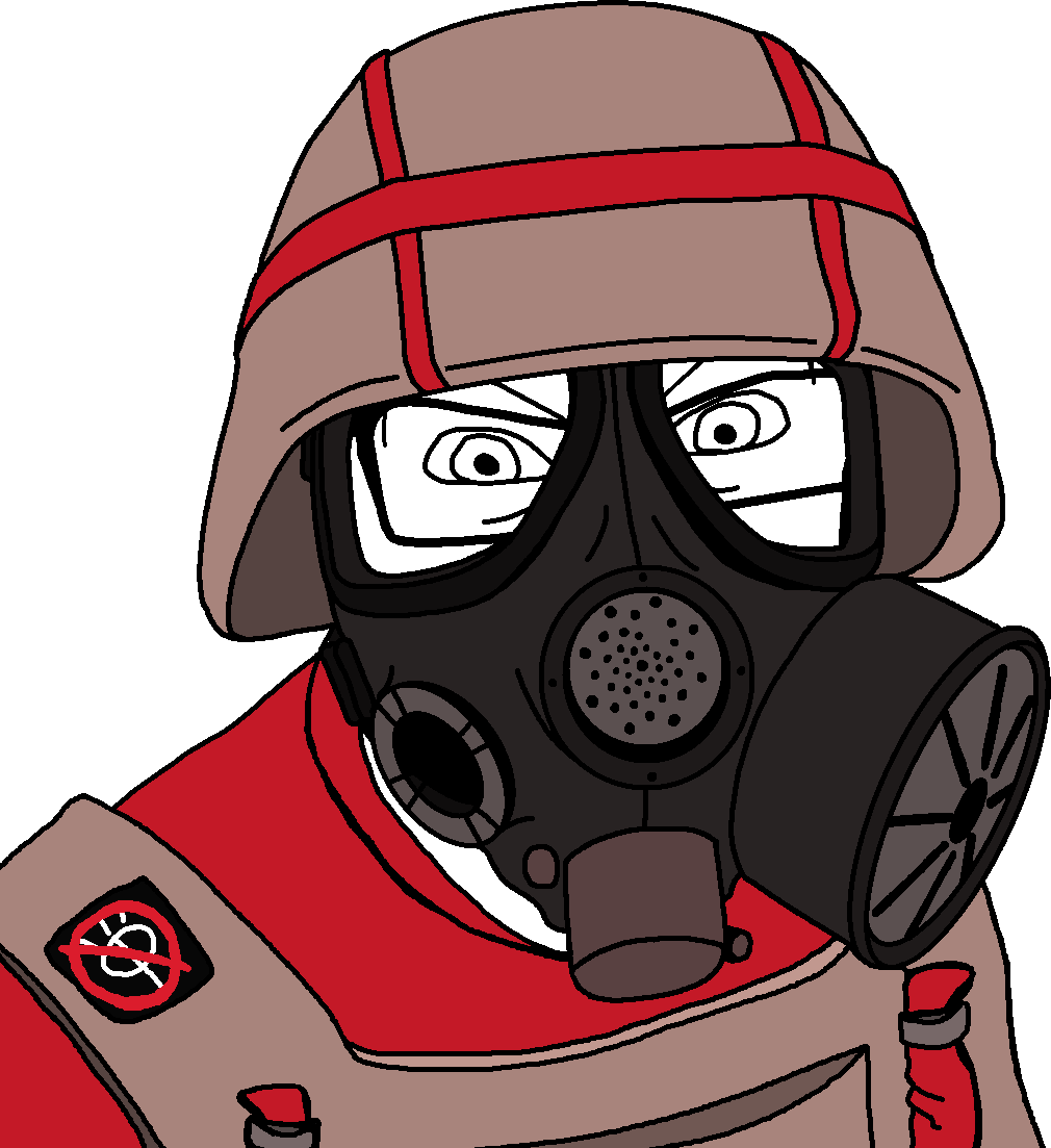 feraljak, 1soyjak, antifurry, body armor, closed mouth, clothes, gasmask, glasses, half body, hat