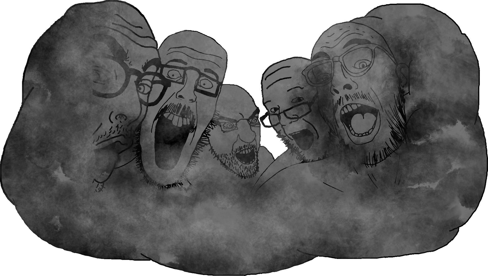 beastjak, burnsjak, cookjak, damienjak, kliksjak, angry, bald, beard, black eyes, cloud