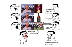 chudjak, chudjak front, yellcel, angry, arm, baby, blush, chad, closed mouth, distorted