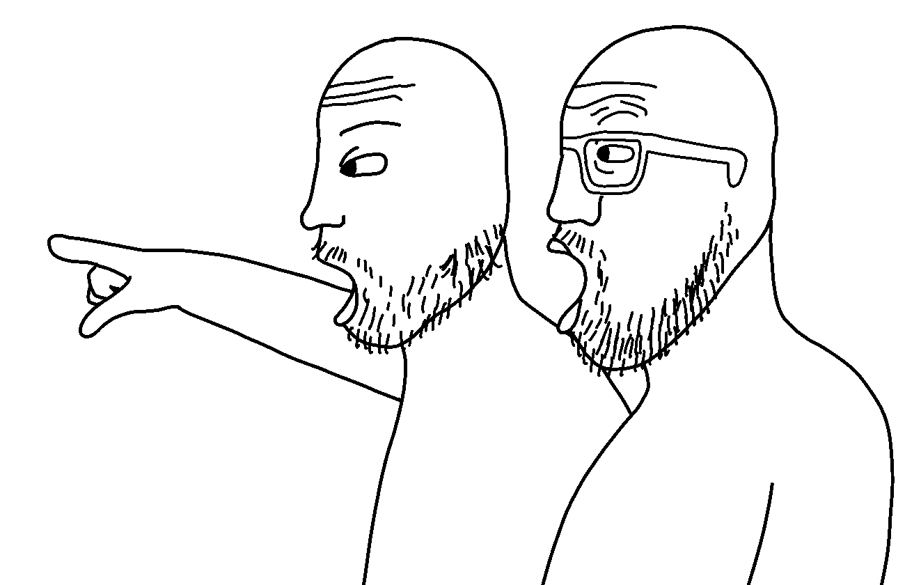 two pointing soyjaks, thatsoyniggaontheleft, thatsoyniggaontheright, two pointing side, sidejaks, 2soyjaks, arm, finger, glasses, hands