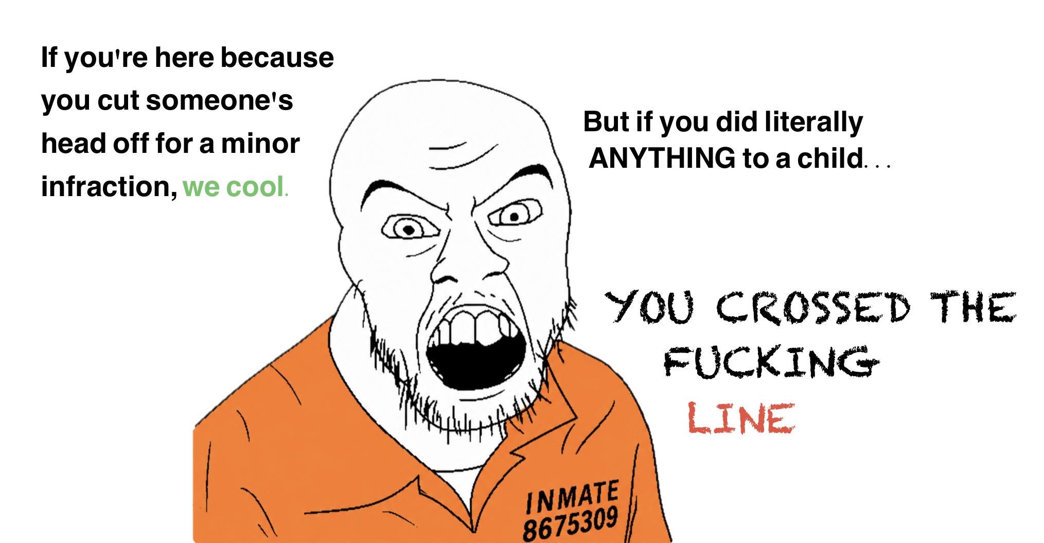 feraljak, 1soyjak, bald, black text, clothes, english text, eyebrows, green text, jumpsuit, looking at you