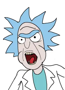 rick sanchez, cobson, blue hair, clothes, hair, open mouth, scientist, soyjak, tongue, rick and morty