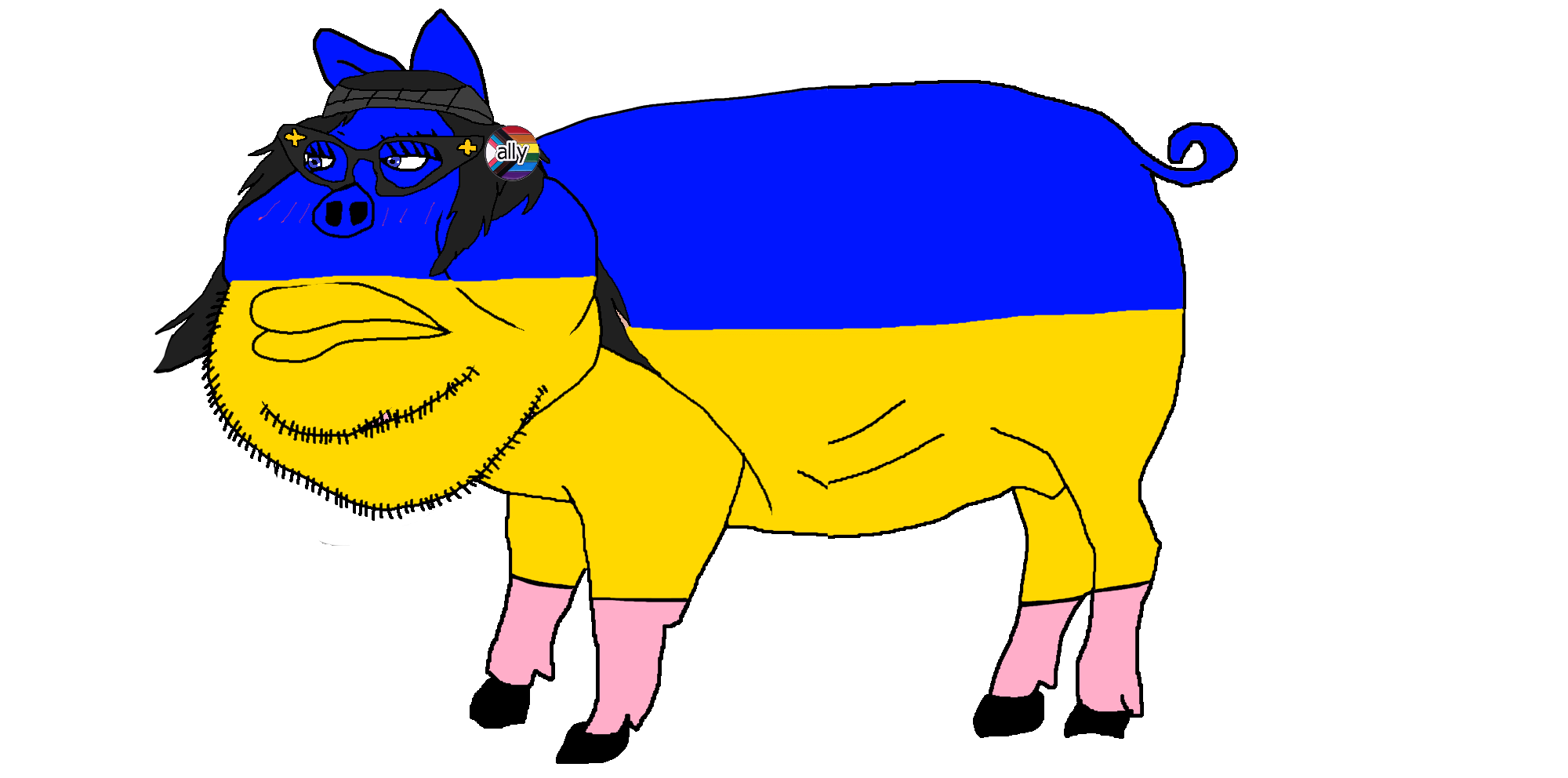 soytan, meximutt, 1soyjak, animal, black hair, blue eyes, blue skin, closed mouth, fat, front view