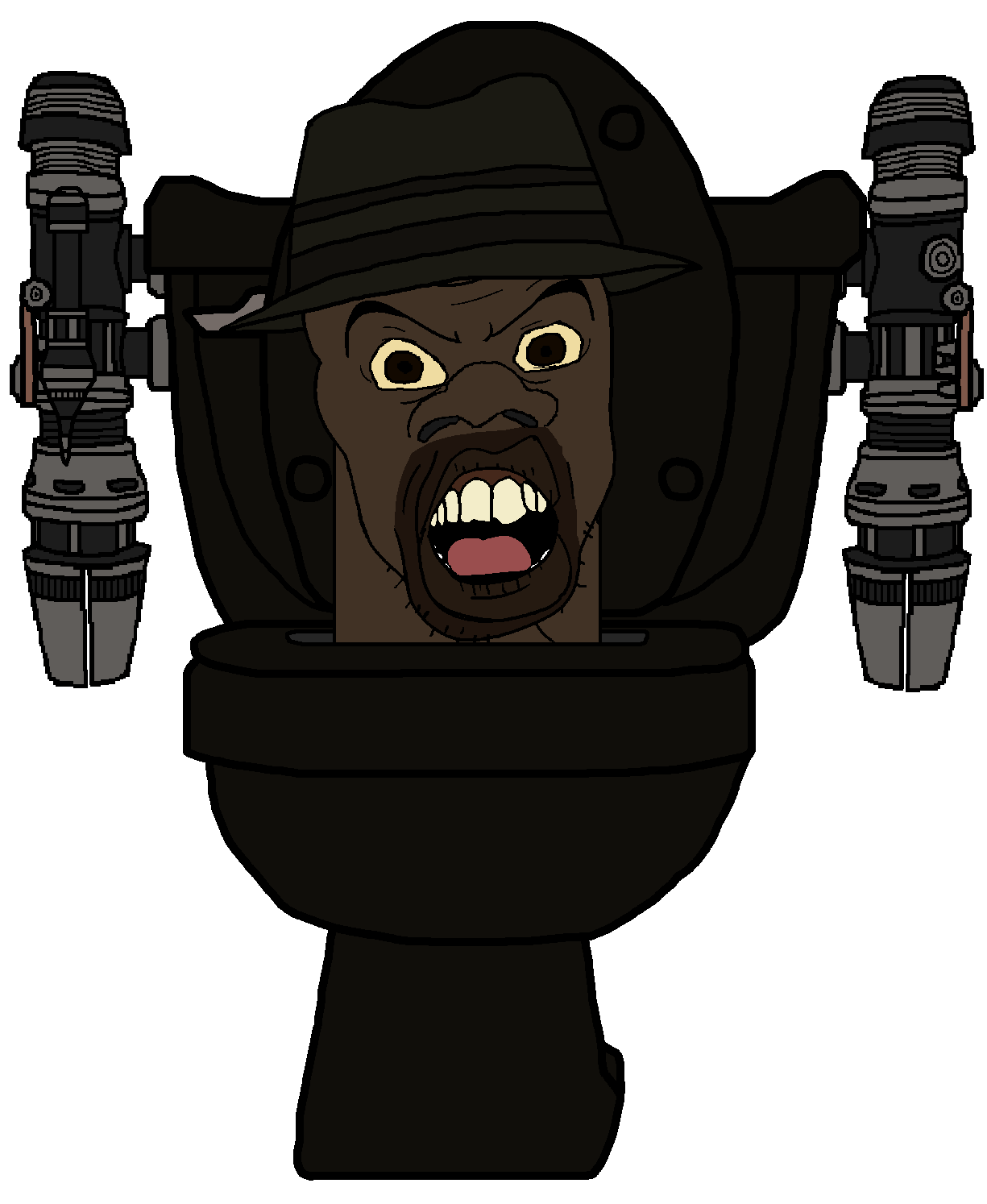 mafia toilet, sheeeit, feraljak, feralnigger, 1soyjak, big lips, brown eyes, brown skin, clothes, fedora