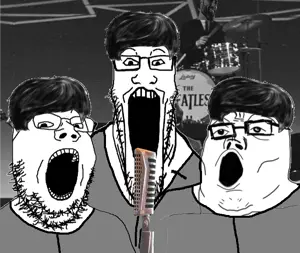 gigachad, gapejak, markiplier soyjak, tony soprano soyjak, soyjak trio, 3soyjaks, clothes, drum set, glasses, hair