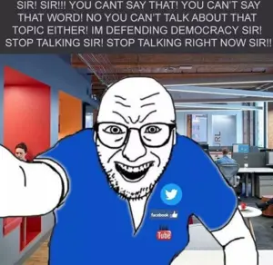 walmartjak, blue shirt, facebook, glasses, open mouth, soyjak, stubble, twitter, youtube