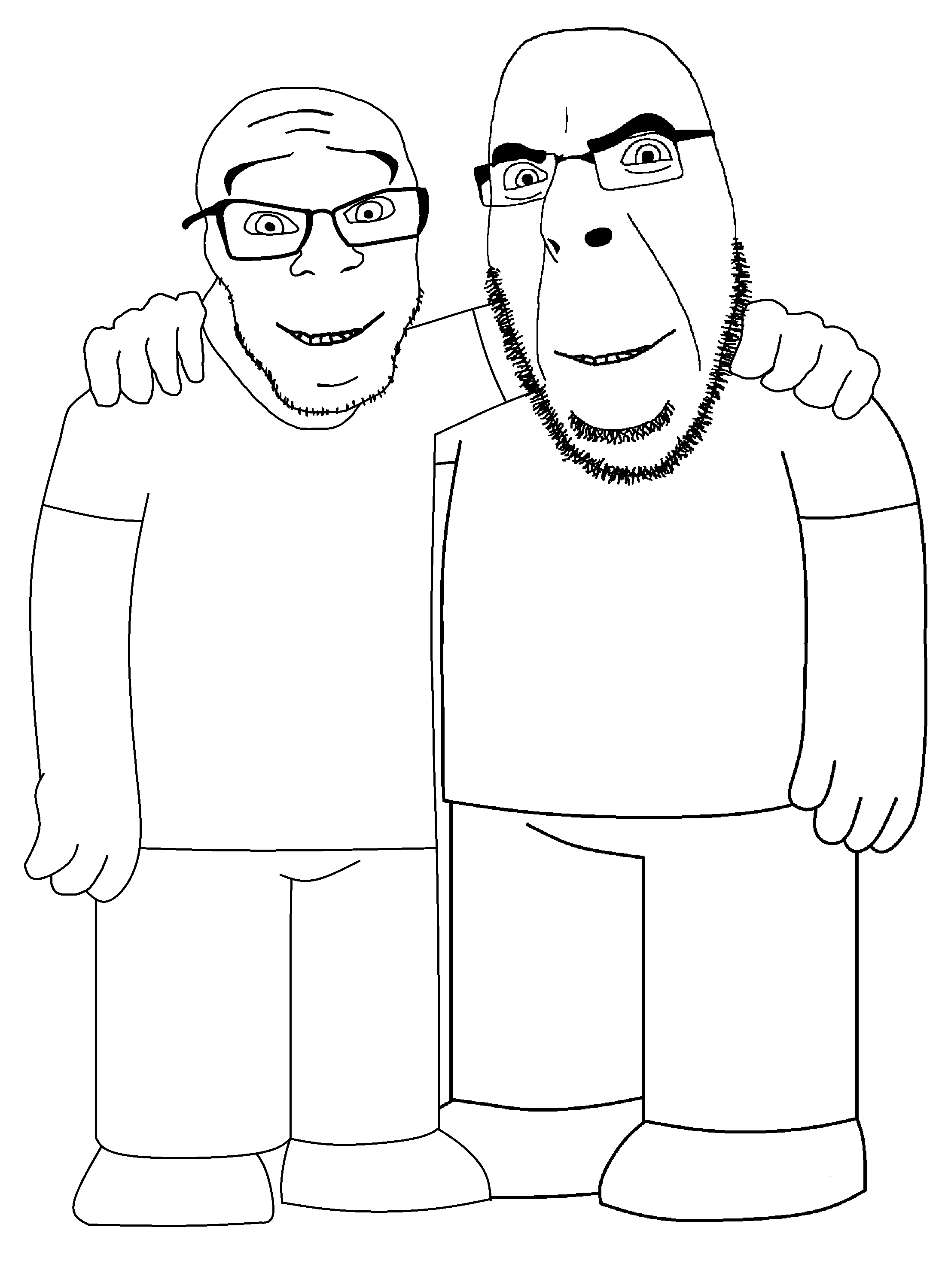 cobson, feraljak, wholesome feraljak, no more brother wars, trios & duos, 2soyjaks, arm, arm behind back, bald, clothes