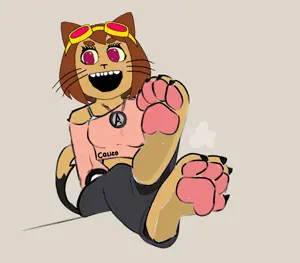 184385 - soybooru.com - 3 animal anthro blue_eyes bra cat cat_ear catgirl closed_mouth foot foot_fetish furry glasses necklace pants paw paws shirt soytan sweat tail unknown.png