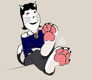 184385 - soybooru.com - 3 animal anthro blue_eyes bra cat cat_ear catgirl closed_mouth foot foot_fetish furry glasses necklace pants paw paws shirt soytan sweat tfwaail unknown.png