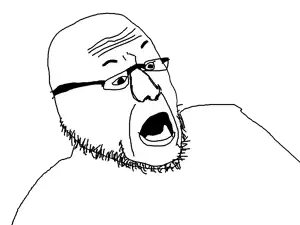 barrescuejak, unknown, 1soyjak, bald, black eyes, fat, half body, looking to the right, open eyes, open mouth