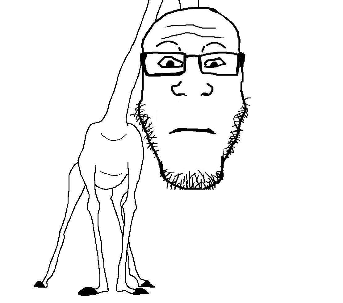 markiplier soyjak, neutralplier, animaljaks, 1soyjak, animal, black eyes, closed mouth, front view, giraffe, glasses