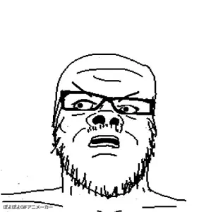 a24 slowburn soyjak, angry, animated, black eyes, glasses, monochrome, mustache, ponpon, poyopoyo, soyjak