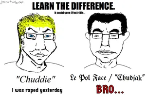 232592 - soybooru.com - 2soyjaks black_eyes blonde_hair blue_eyes cargo chudjak closed_mouth comparison_meme front_view frown glasses hair le_pol_face looking_at_you no_beard open_eyes pol_(4chan) portrait short_hair s.jpg