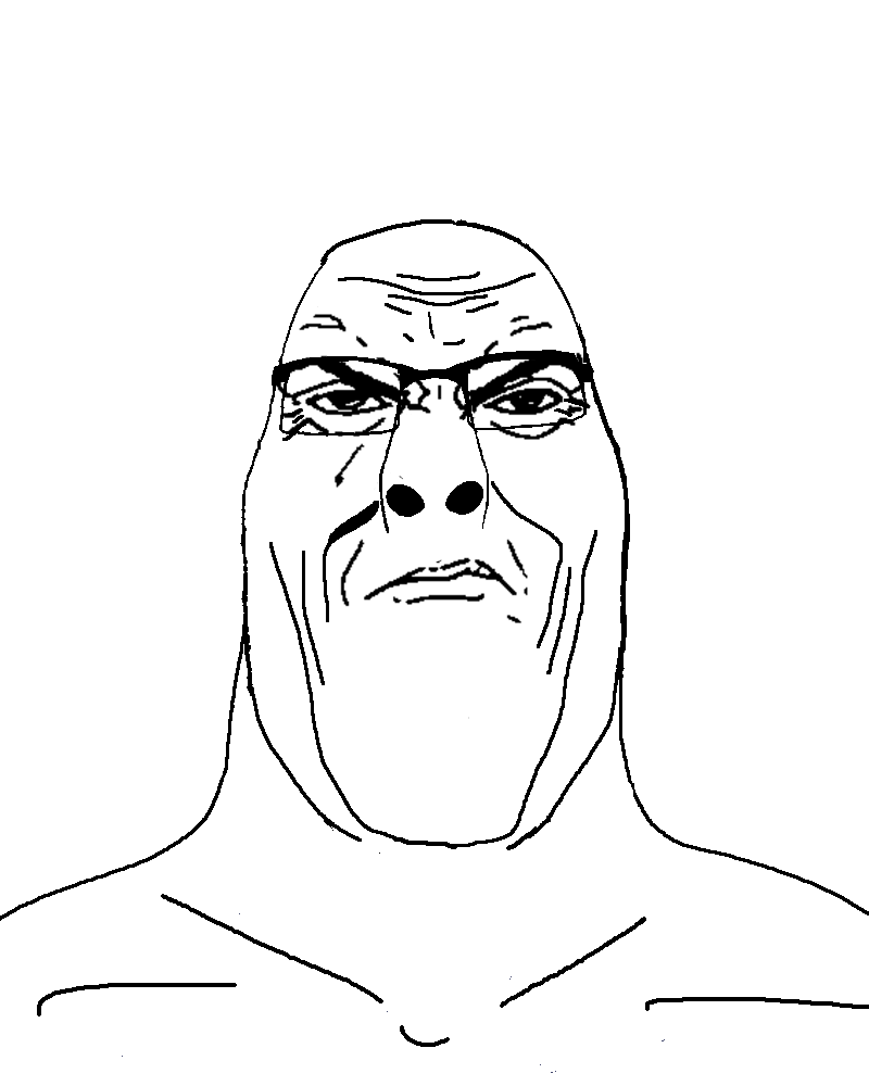 cobson, cob noir, cobson front2, hornyson, hornyson front, punisher face, bald, evil, front view, frown
