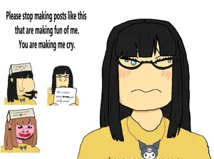 kuromi (sanrio), soychang, soytan, markiplier soyjak, weirdpenis, neutralplier, 1soyjak, bangs, big eyes, big lips