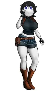 soytan, wolf cut soytan, 1soyjak, big breasts, black gloves, blue eyes, blue jeans, blue pants, blue shirt, breasts