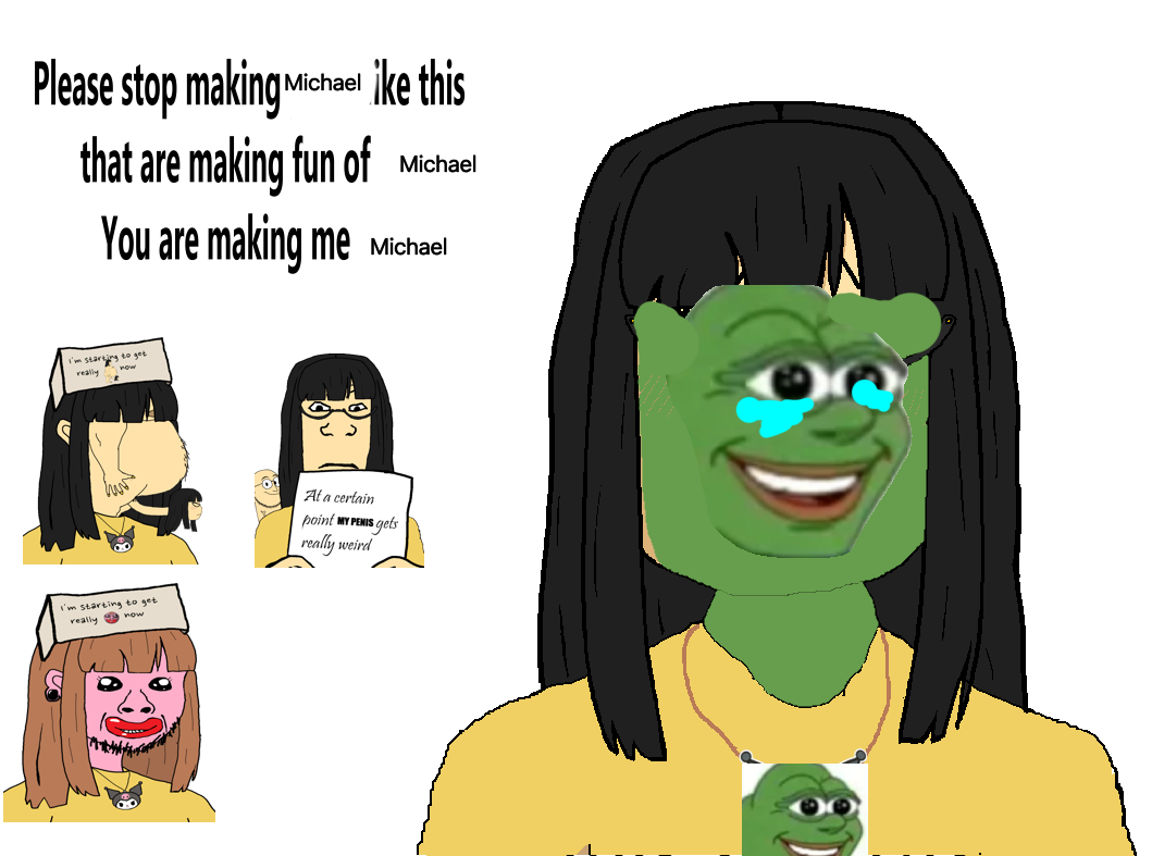 pepe, soychang, soytan, black eyes, black hair, brapped comment section☣️☣️☣️ do not enter☣️☣️☣️, front view, green skin, hair, half open mouth