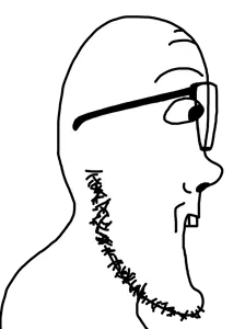 dylanjak, dylanjak side, sidejaks, 1soyjak, bald, glasses, looking to the right, open mouth, redraw, stubble