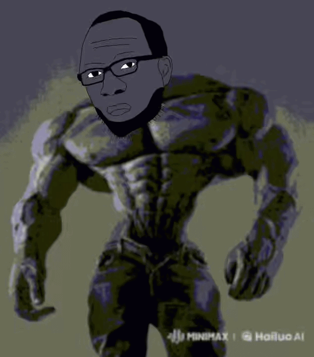 gigachad, forcedjak, animated, beard, black eyes, black hair, buff, closed mouth, front view, full beard