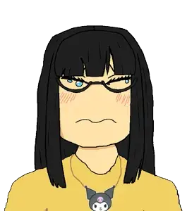 232794 - soybooru.com - closed_mouth clothes female glasses hair hat i'm_starting_to_get_really_scared_now kuromi long_hair looking_at_you necklace scared slant_eyes soychang soytan tears text white_background yellow_shir.png