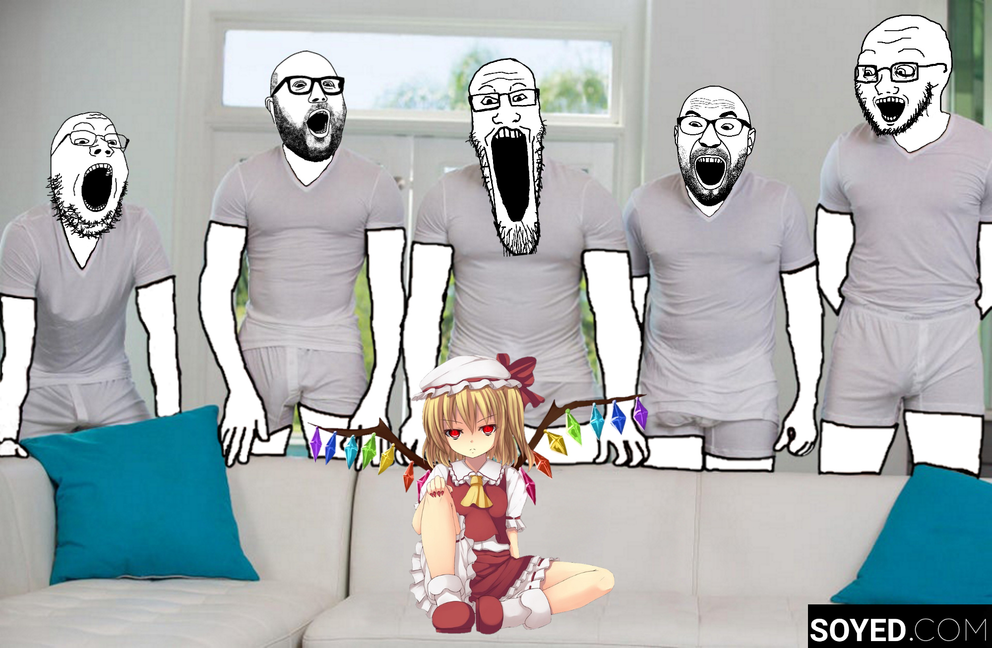 flandre scarlet, cirrus, gapejak, hot sauce, markiplier soyjak, soyak, soyak (crazed), 5soyjaks, anime, arm