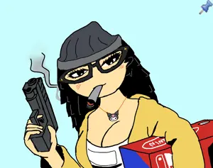 92510 - soybooru.com - beanie black_hair brown_eyes clothes fingernail fingernails glasses gun hat necklace nintendo nintendo_switch smoke smoking soylent_(creamy_chocolate) soyniqua soytan sticky weapon.png