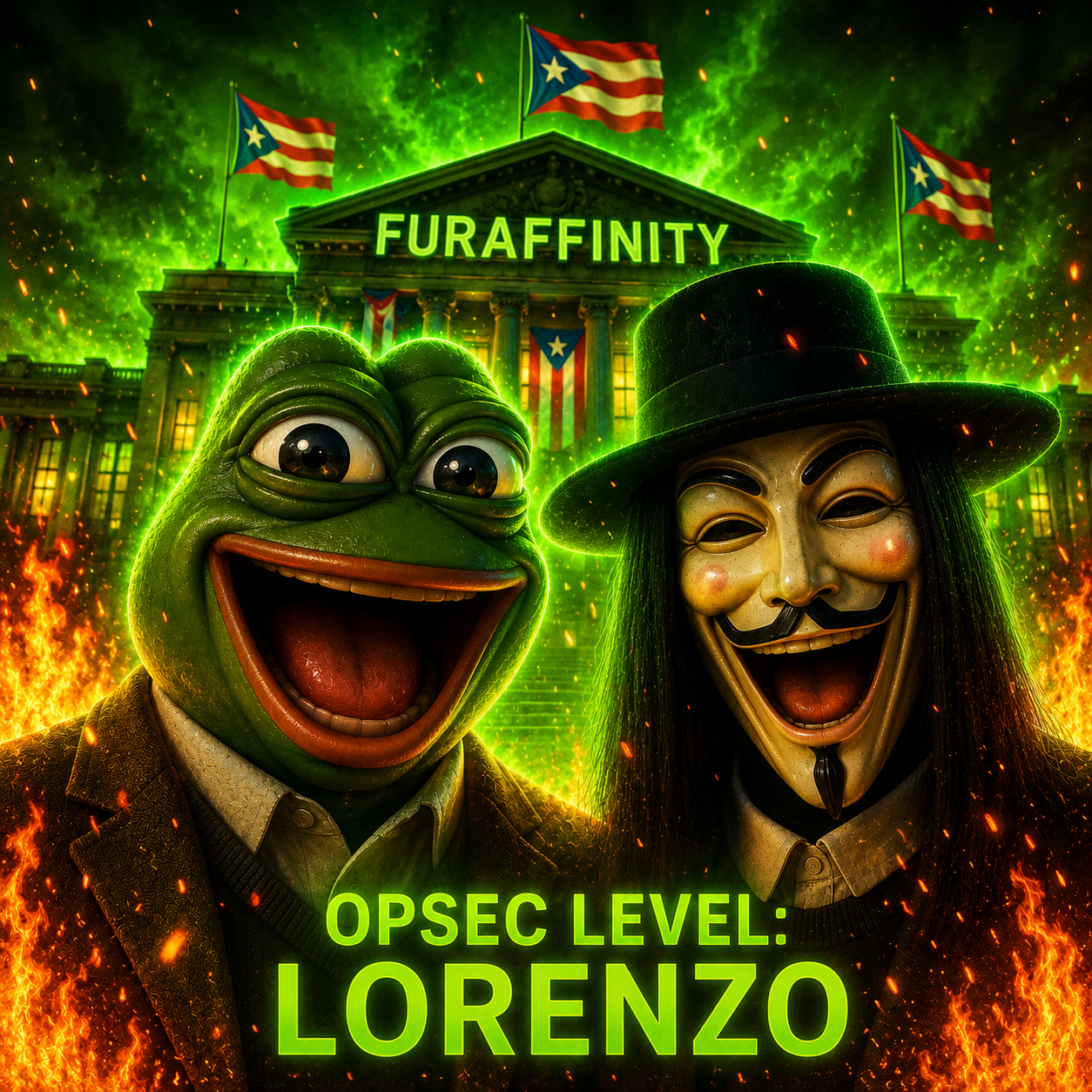 opsec demon, pepe, opsec level, clothes, duo, furaffinity, glow, glowing, guy fawkes mask, hacker