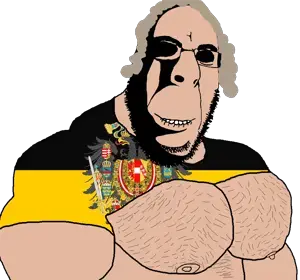 rapeson, cobson, hornyson, rapeson, bald, black eyes, buff, country, flag, front view