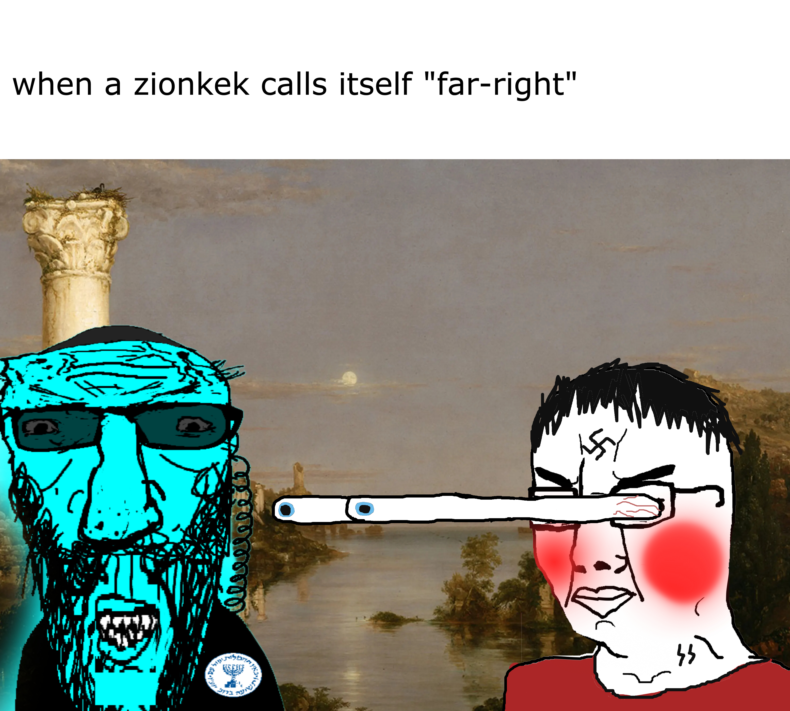 chudjak, maxjak, angry, badge, beard, blue skin, bulging eyes, clenched teeth, clothes, far right