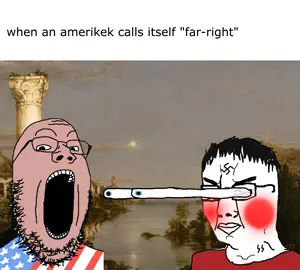 chudjak, gapejak, amerimutt, bulging eyes, country, flag, glasses, holding laughter, nazism, open mouth