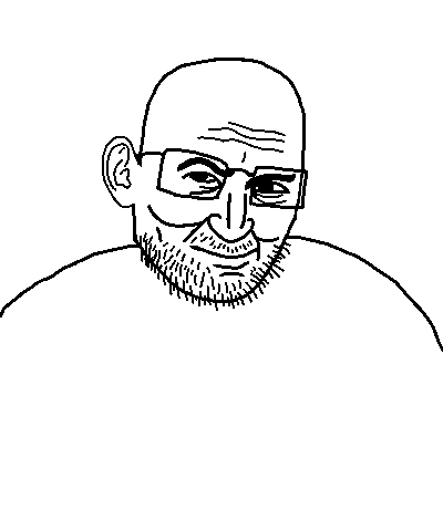 papajak, 1soyjak, bald, black eyes, closed mouth, ear, front view, glasses, half closed eyes, john paul 2