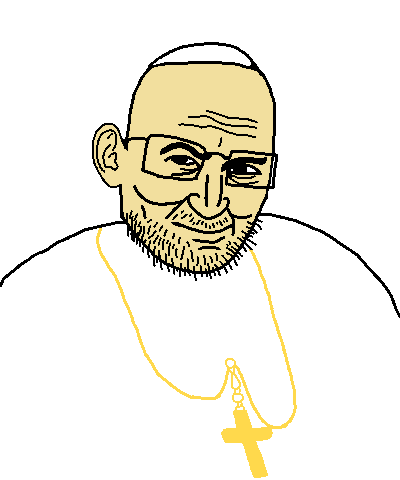 papajak, 1soyjak, bald, black eyes, closed mouth, cross, ear, front view, glasses, half closed eyes