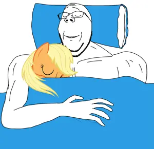 applejack, gapejak, wholesome soyjak, animal, arm, blanket, blue130, buff, closed, eyes