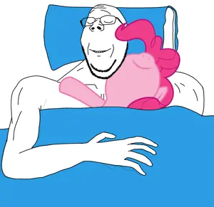 pinkie pie, gapejak, wholesome soyjak, animal, arm, blanket, blue130, buff, closed, eyes